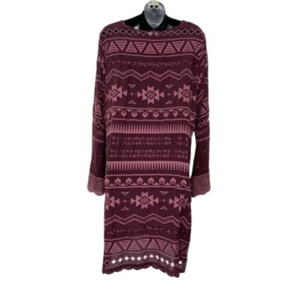 Johnny Was Avery Dress Purple Merlot Boho Aztec Eyelet Embroidered Womens Medium - Picture 4 of 12